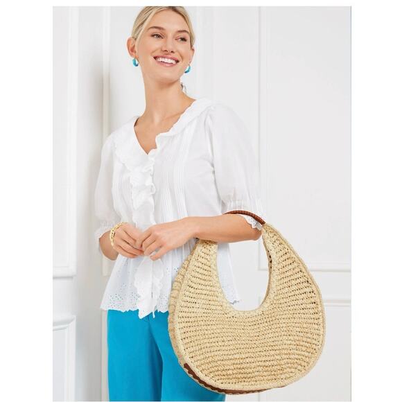 Talbots Leather Trim Straw Hobo Bag, Natural/Havana Tan, NWOT - Picture 10 of 10